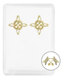 Aretes Broquel Oro 10k Nudo de Bruja Amuleto Protección Artesanal - Imagen 1