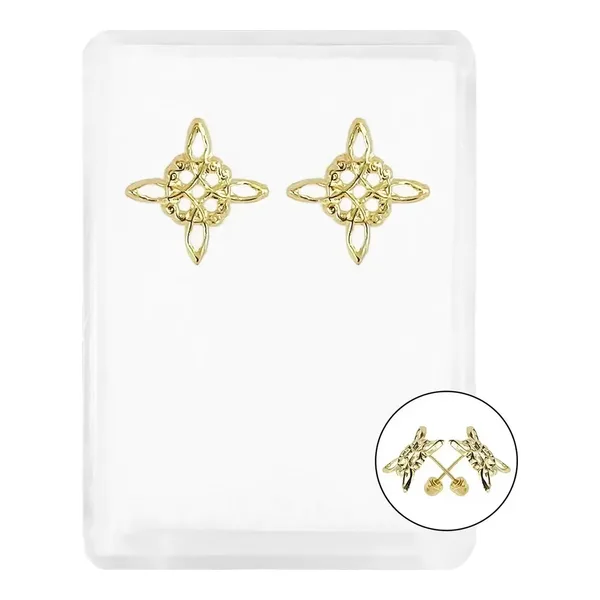 Aretes Broquel Oro 10k Nudo de Bruja Amuleto Protección Artesanal - Imagen 1