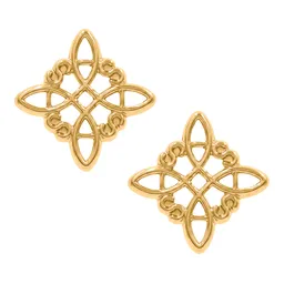 Aretes Broquel Oro 10k Nudo de Bruja Amuleto Protección Artesanal - Imagen 2