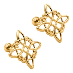 Aretes Broquel Oro 10k Nudo de Bruja Amuleto Protección Artesanal - Imagen 5