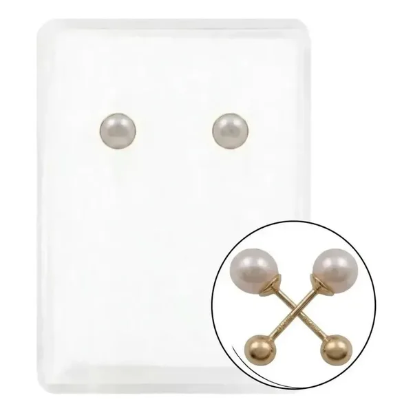 Aretes Broquel Oro 10k Perla Natural Bola 4mm - Imagen 1