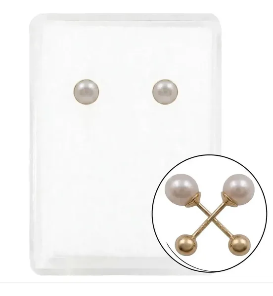 Aretes Broquel Oro 10k Perla Natural Bola 4mm - Imagen 1