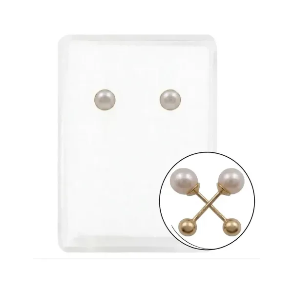 Aretes Broquel Oro 10k Perla Natural Bola 4mm - Imagen 1