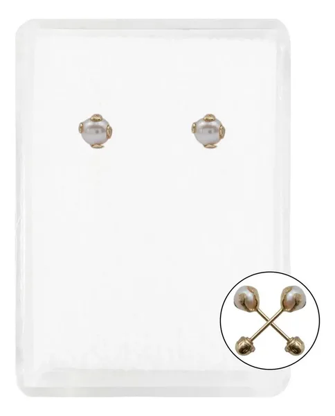 Aretes Broquel Oro 10k Perla Natural Bola 4mm - Imagen 1
