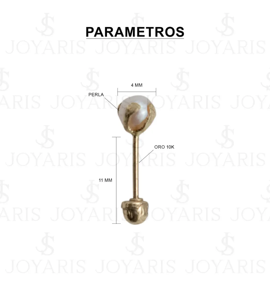 Aretes Broquel Oro 10k Perla Natural Bola 4mm - Imagen 2