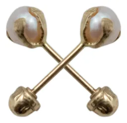 Aretes Broquel Oro 10k Perla Natural Bola 4mm - Imagen 3