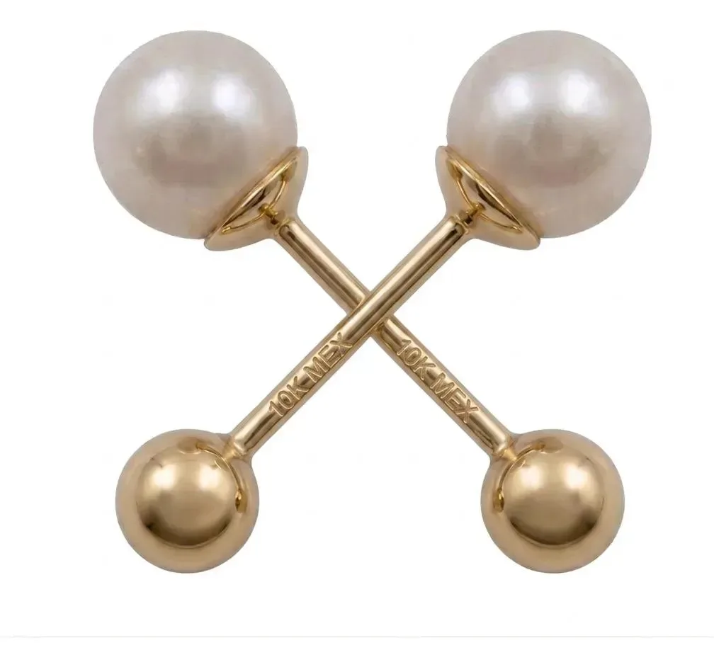 Aretes Broquel Oro 10k Perla Natural Bola 4mm - Imagen 3