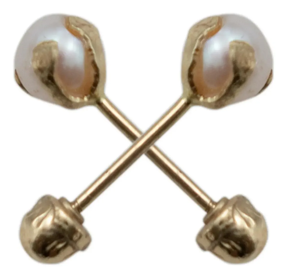 Aretes Broquel Oro 10k Perla Natural Bola 4mm - Imagen 3
