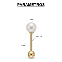 Aretes Broquel Oro 10k Perla Natural Bola 4mm - Imagen 2