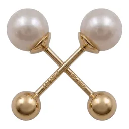 Aretes Broquel Oro 10k Perla Natural Bola 4mm - Imagen 4