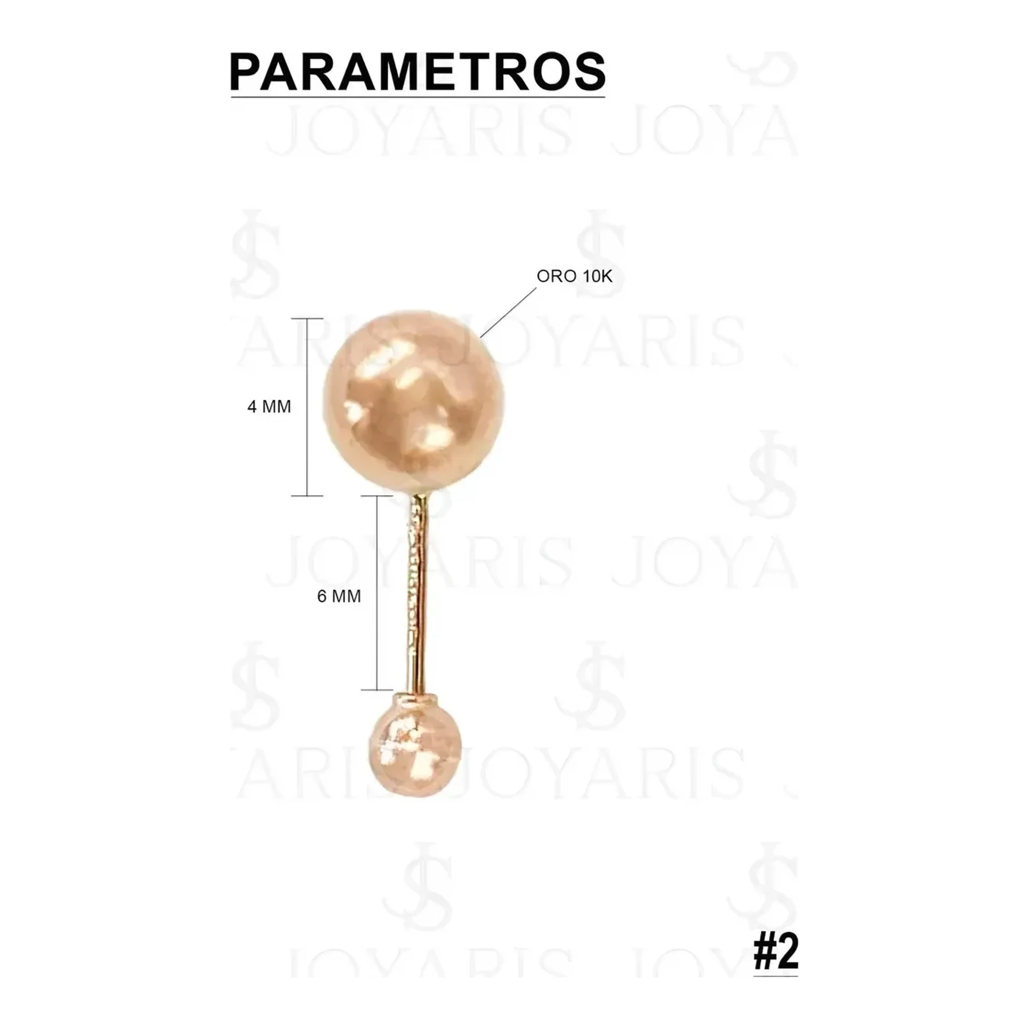 Aretes Broquel Oro 10k Rosa Bola Dormilona Unisex 4mm - Imagen 2
