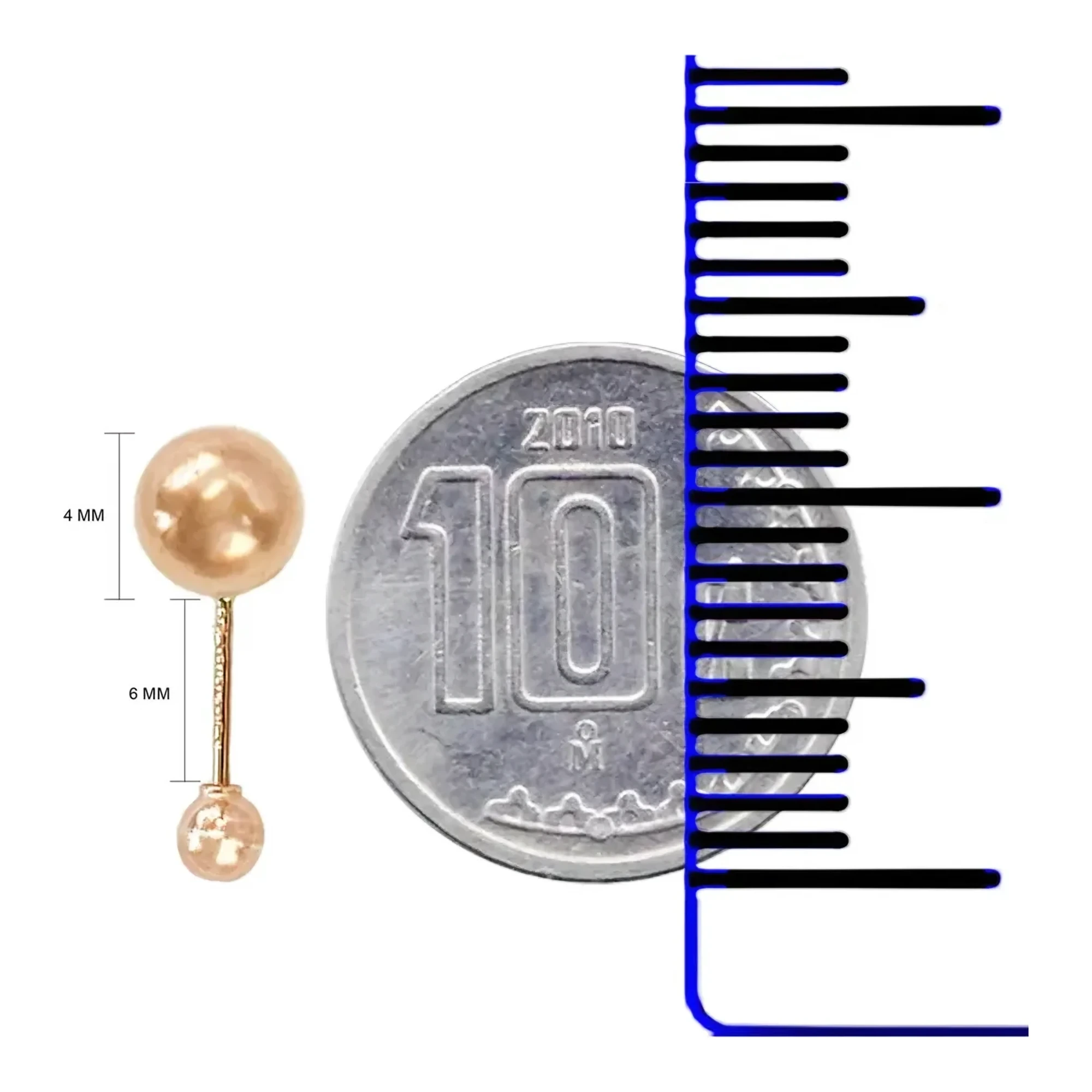 Aretes Broquel Oro 10k Rosa Bola Dormilona Unisex 4mm - Imagen 3