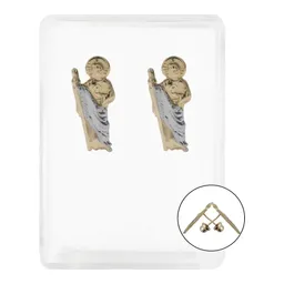 Aretes Broquel Oro 10k San Judas Tadeo Diseño Delineado - Imagen 1