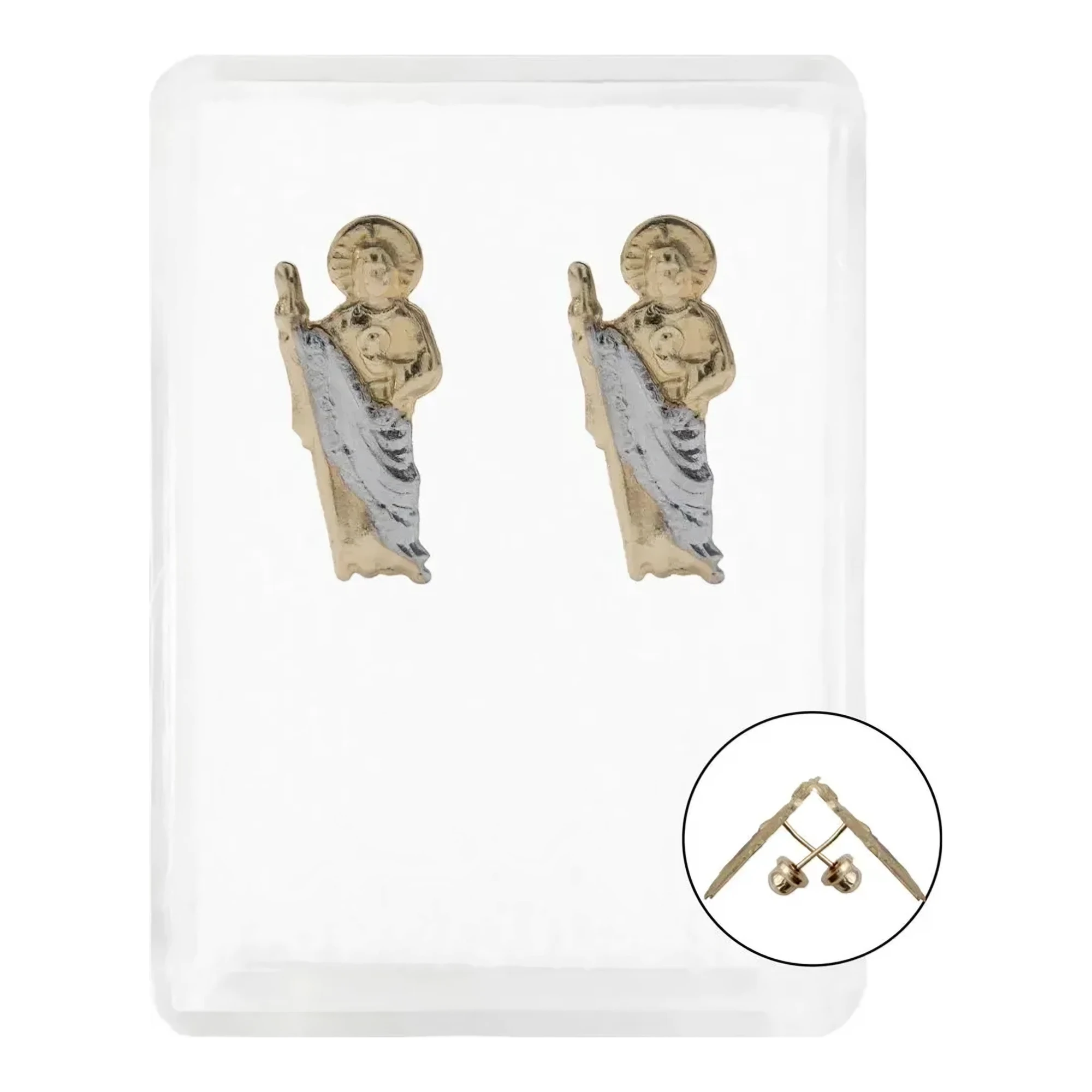 Aretes broquel de oro 10k San Judas Tadeo delineado para mujer - Joyaris joyería fina mexicana