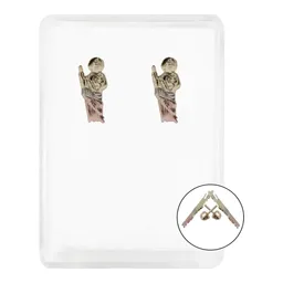 Aretes Broquel Oro 10k San Judas Tadeo Diseño Florentino Tricolor - Imagen 1