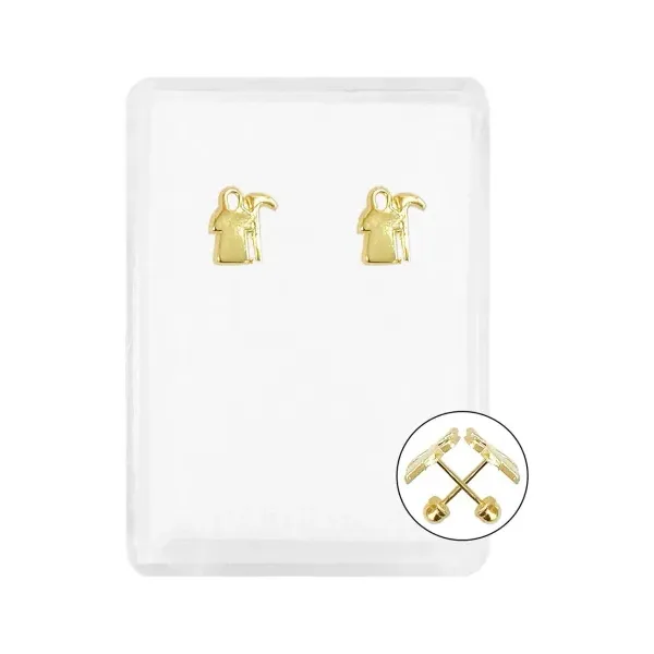 Aretes Broquel Oro 10k Santa Muerte Liso Pequeño - Imagen 1