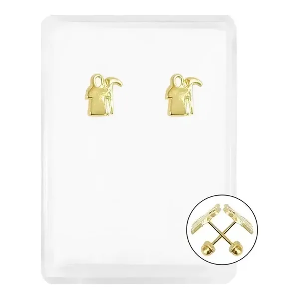 Aretes Broquel Oro 10k Santa Muerte Liso Pequeño - Imagen 1