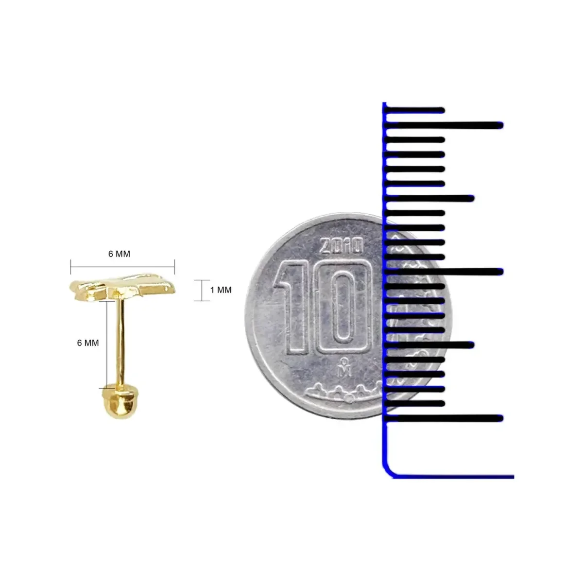 Aretes Broquel Oro 10k Santa Muerte Liso Pequeño - Imagen 3