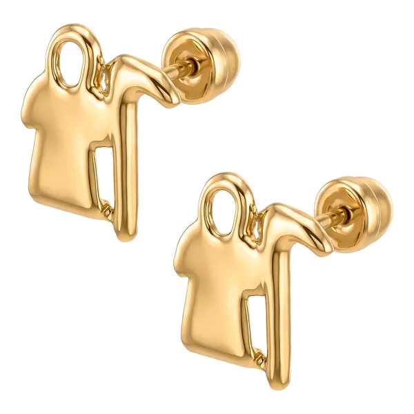 Aretes Broquel Oro 10k Santa Muerte Liso Pequeño - Imagen 1