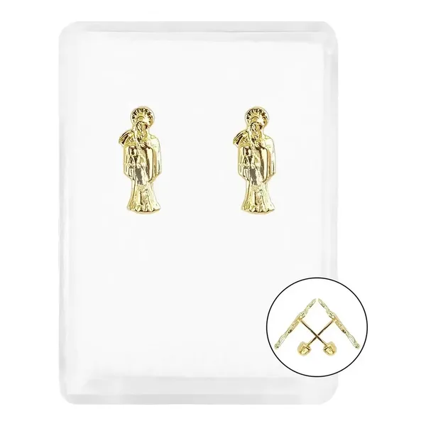 Aretes Broquel Oro 10k Santa Muerte Liso - Imagen 1