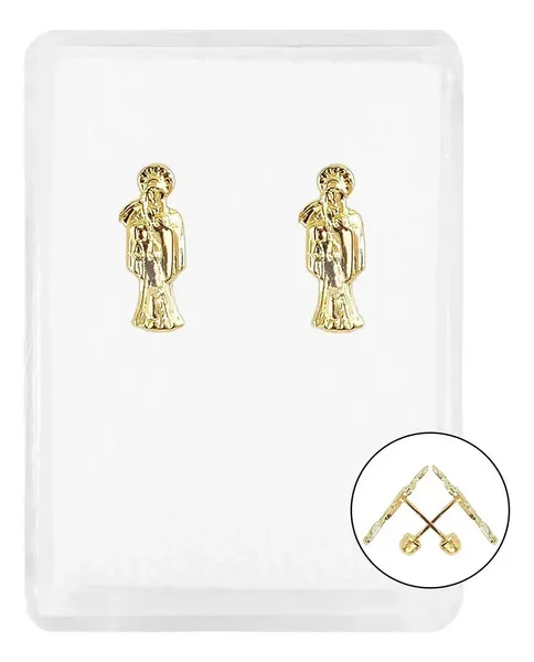 Aretes Broquel Oro 10k Santa Muerte Liso - Imagen 1