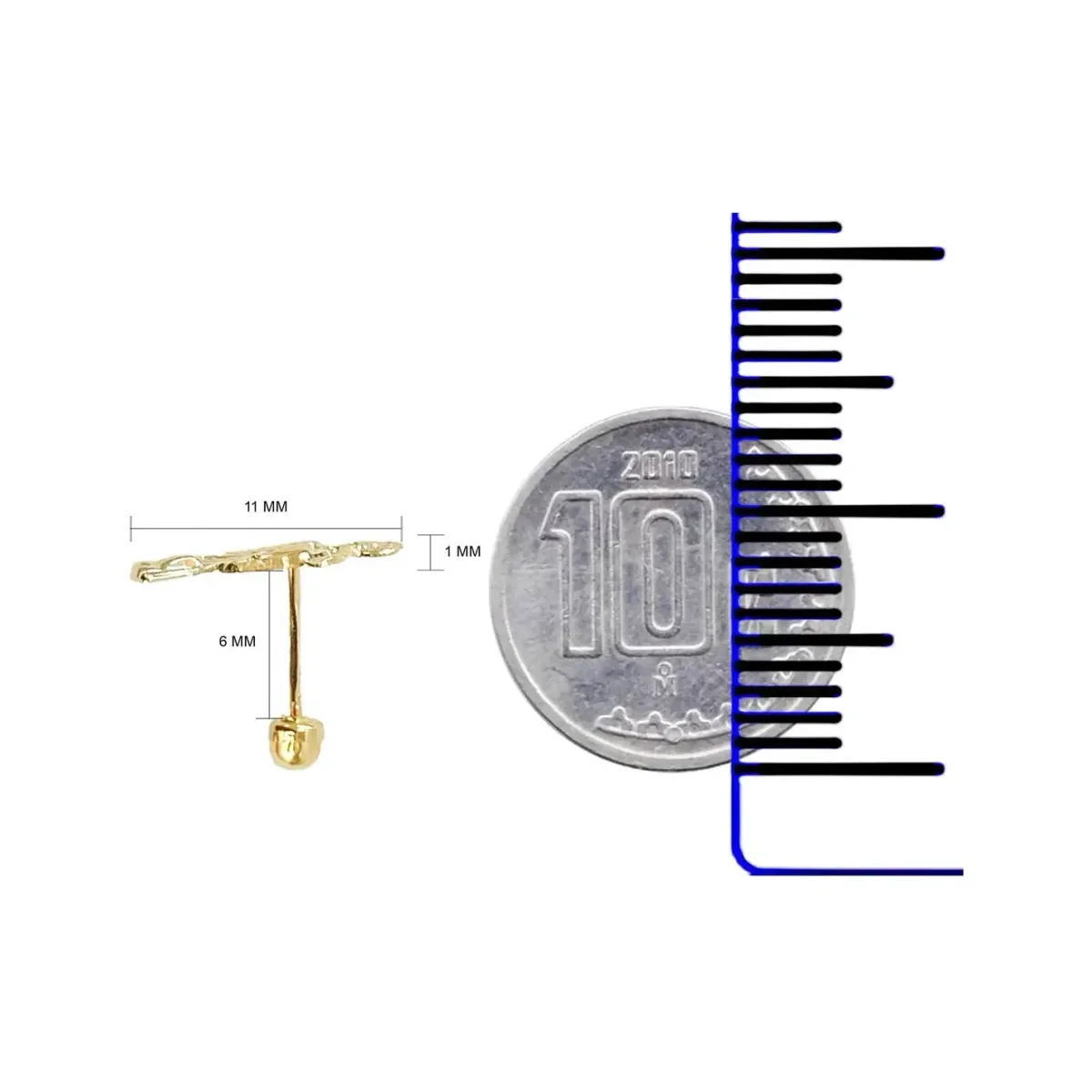 Aretes Broquel Oro 10k Santa Muerte Liso - Imagen 3