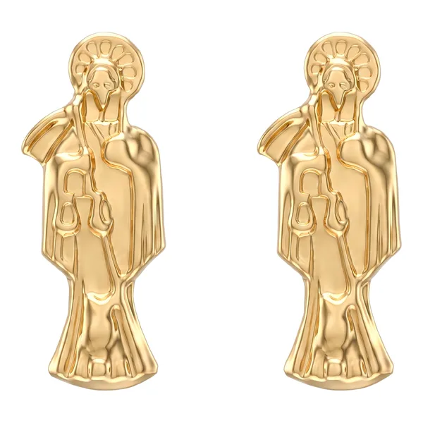 Aretes Broquel Oro 10k Santa Muerte Liso - Imagen 1