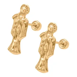 Aretes Broquel Oro 10k Santa Muerte Liso - Imagen 2