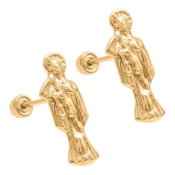 Aretes Broquel Oro 10k Santa Muerte Liso - Imagen 3