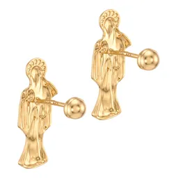 Aretes Broquel Oro 10k Santa Muerte Liso - Imagen 4