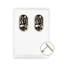 Aretes Broquel Oro 10k Trébol Cuatro Hojas Esmaltado Negro - Imagen 1