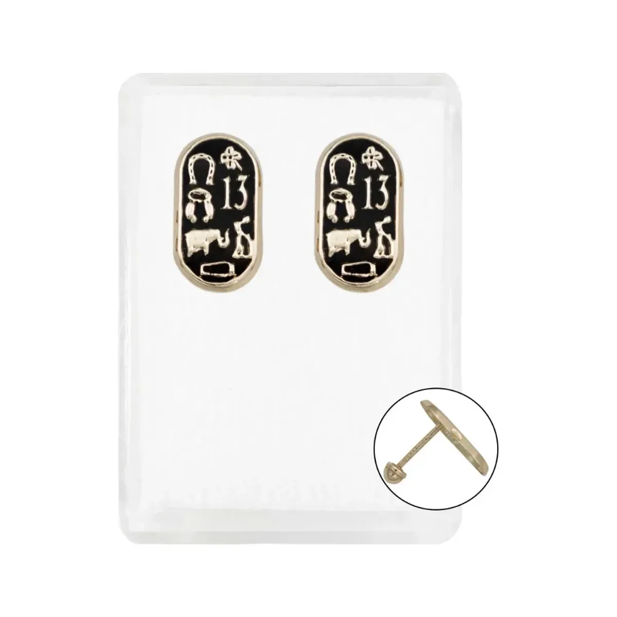 Aretes broquel oro 10k trébol esmaltado negro, diseño minimalista y cómodo. Joyas finas de oro negro, artesan