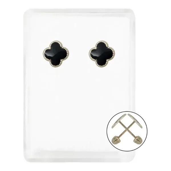 Aretes Broquel Oro 10k Trébol Esmaltado Negro - Imagen 1