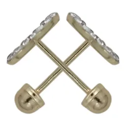 Aretes Broquel Oro 10k Trébol Flor Zirconia 8mm - Imagen 2