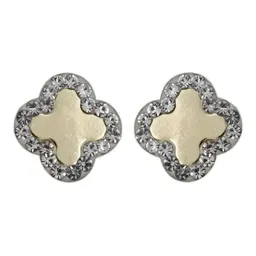 Aretes Broquel Oro 10k Trébol Flor Zirconia 8mm - Imagen 3