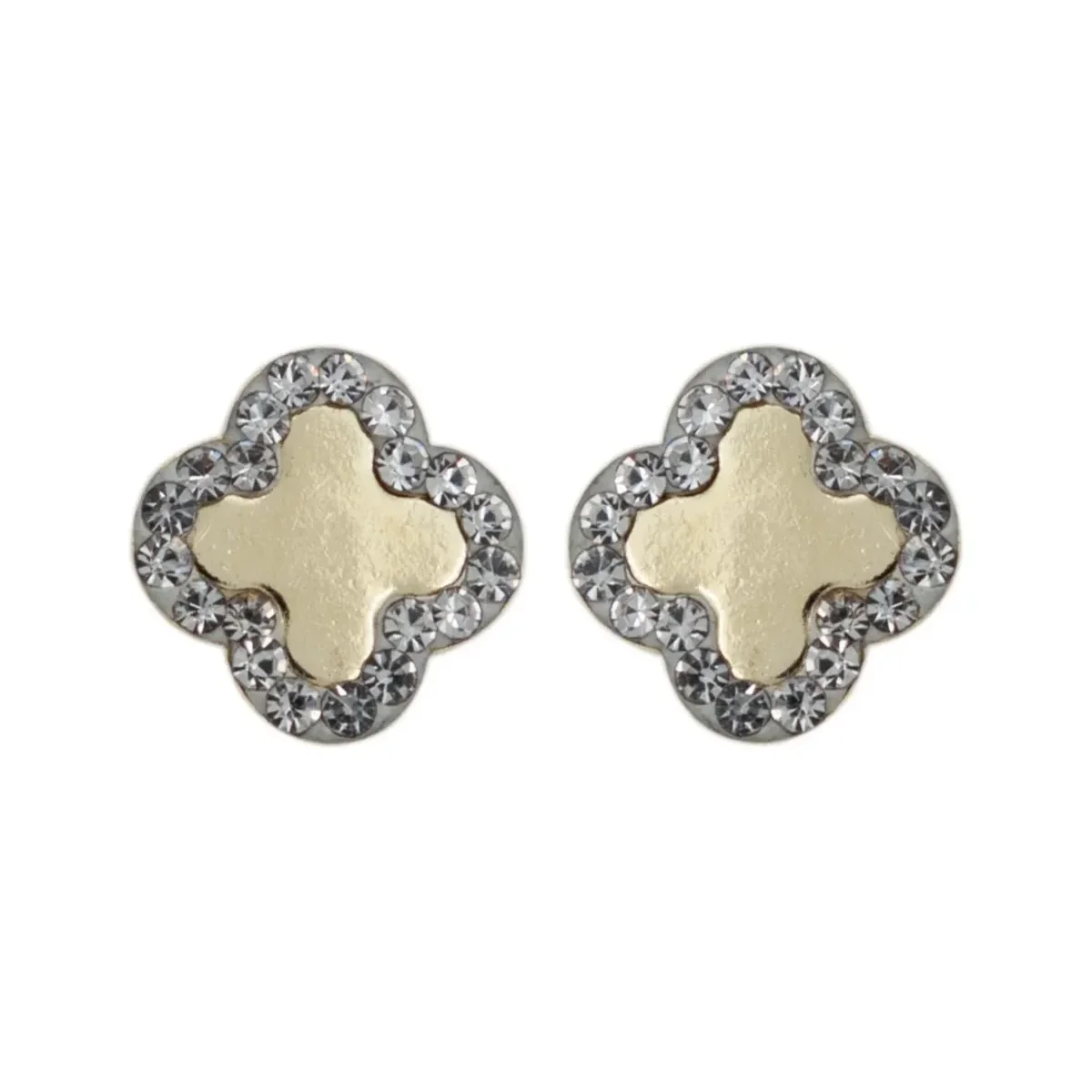 Aretes Broquel Oro 10k Trébol Flor Zirconia 8mm - Imagen 3