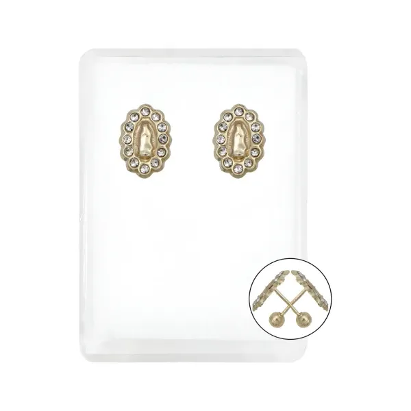 Aretes Broquel Oro 10k Virgen de Guadalupe con Zirconia - Imagen 1