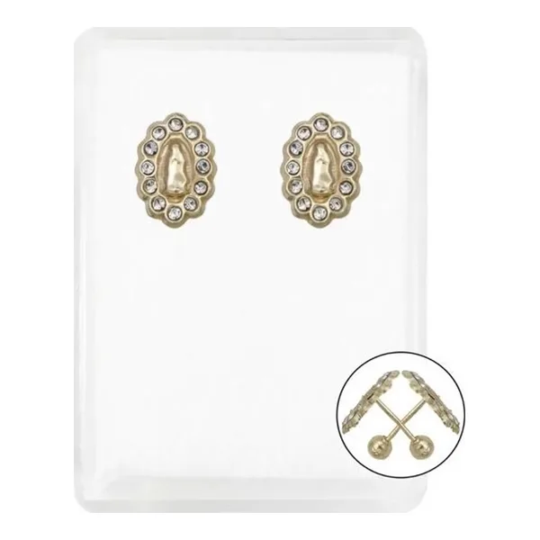 Aretes Broquel Oro 10k Virgen de Guadalupe con Zirconia - Imagen 1