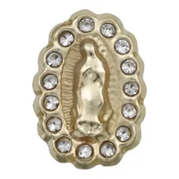 Aretes Broquel Oro 10k Virgen Guadalupe Zirconia Transparente - Imagen 2