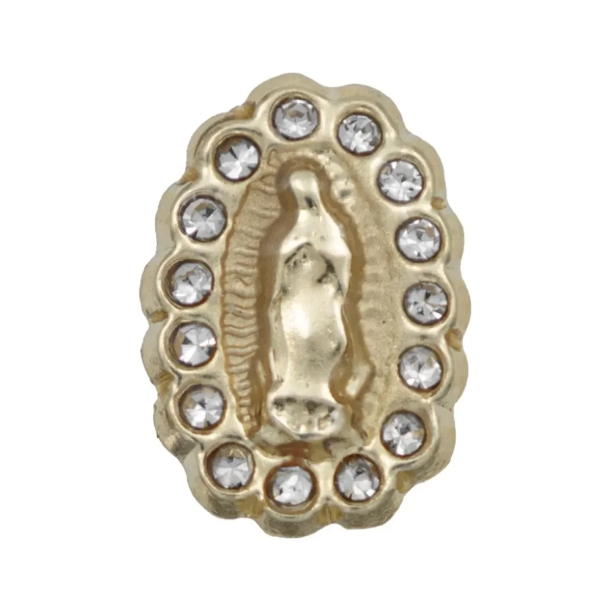 Aretes Broquel Oro 10k Virgen Guadalupe Zirconia Transparente - Imagen 2