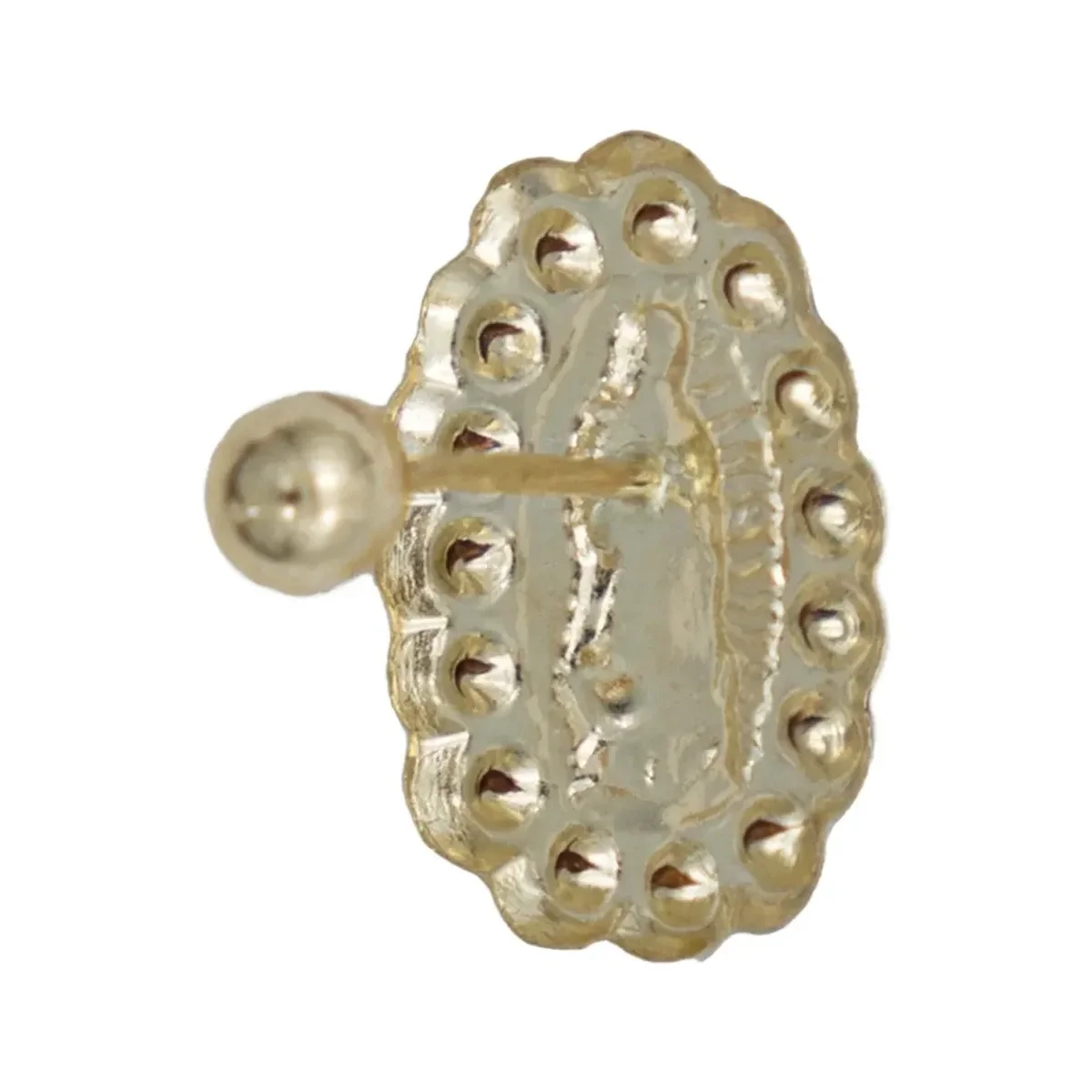 Aretes Broquel Oro 10k Virgen Guadalupe Zirconia Transparente - Imagen 3