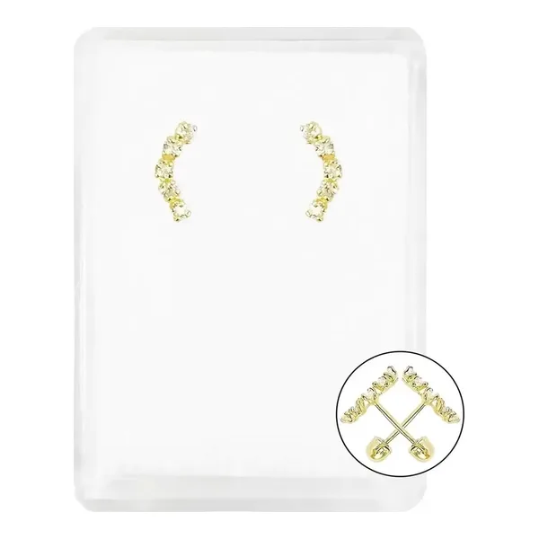 Aretes Broquel Oro 10k Zirconia Arcoíris Diseño Lambada - Imagen 1