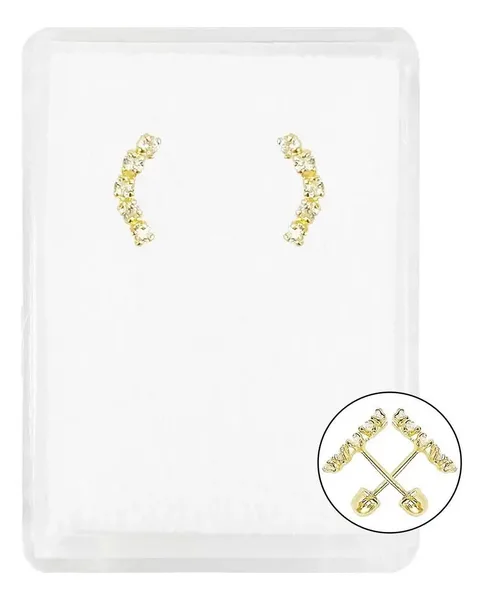 Aretes Broquel Oro 10k Zirconia Arcoíris Diseño Lambada - Imagen 1