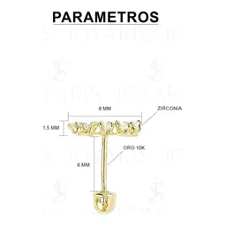 Aretes Broquel Oro 10k Zirconia Blanca Diseño Lambada - Imagen 2