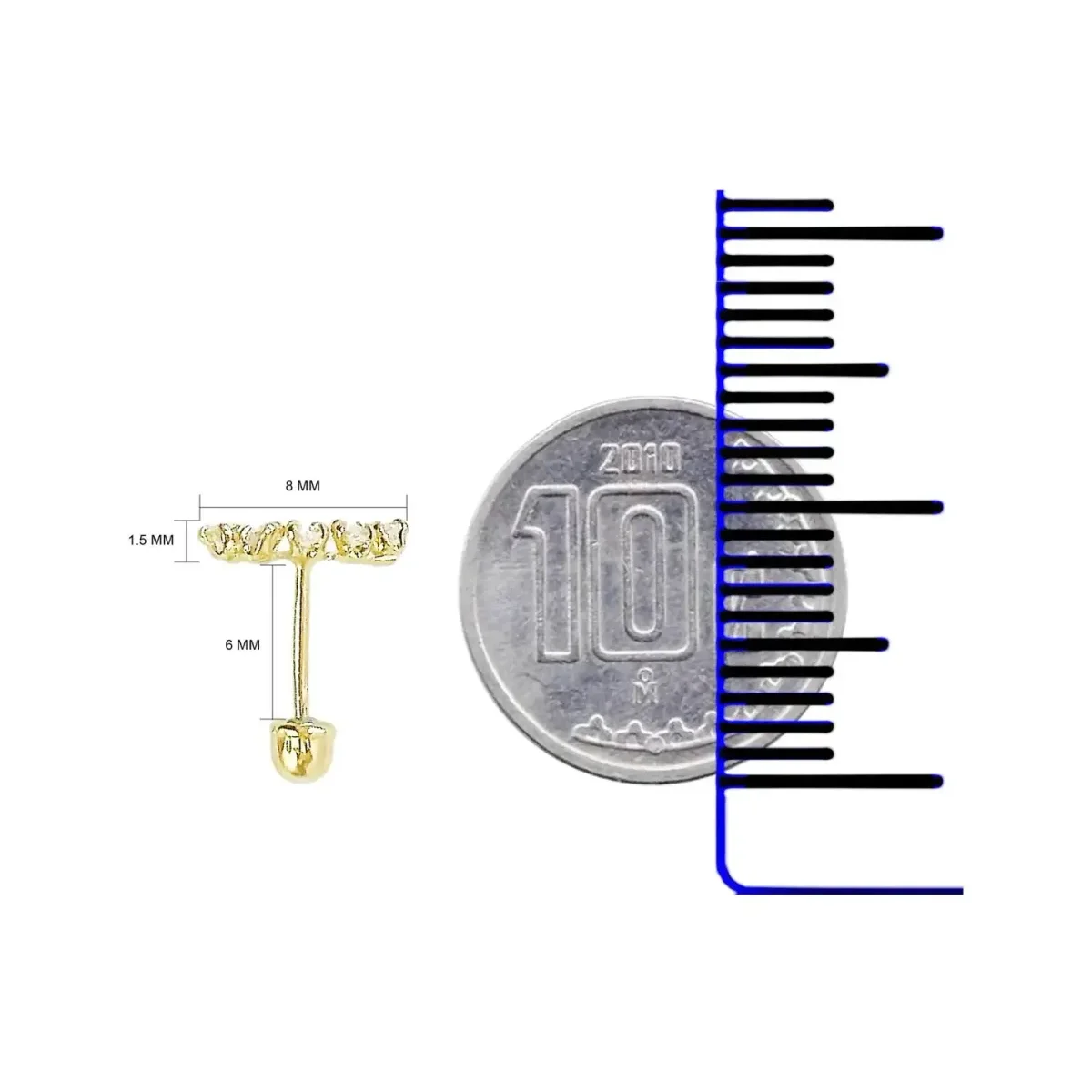 Aretes Broquel Oro 10k Zirconia Arcoíris Diseño Lambada - Imagen 3