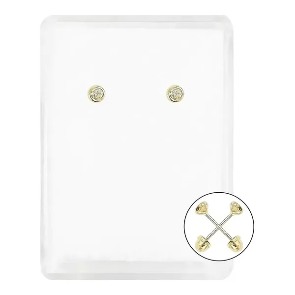 Aretes Broquel Oro 10k Zirconia Blanca Bisel para Mujer - Imagen 1