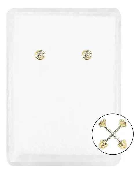Aretes Broquel Oro 10k Zirconia Blanca Bisel para Mujer