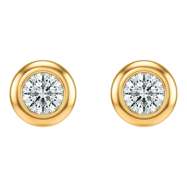 Aretes Broquel Oro 10k Zirconia Blanca Bisel para Mujer