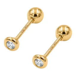 Aretes Broquel Oro 10k Zirconia Blanca Bisel para Mujer - Imagen 2