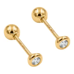 Aretes Broquel Oro 10k Zirconia Blanca Bisel para Mujer - Imagen 3